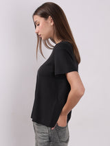 Women's Black Cotton O-Neck T-Shirt