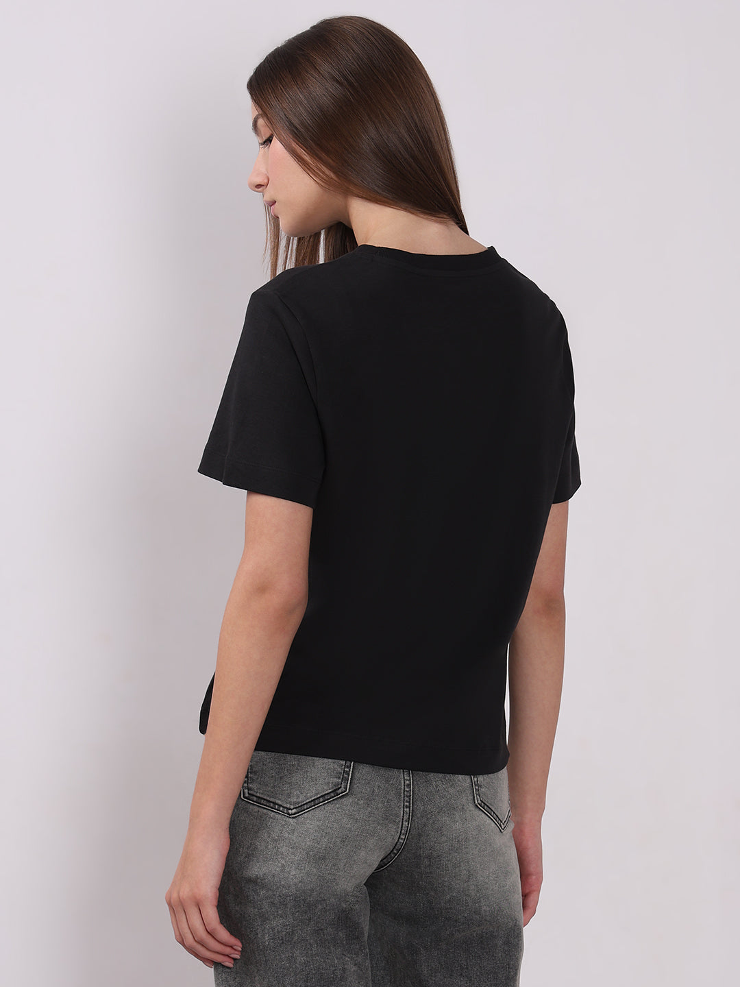 Women's Black Cotton O-Neck T-Shirt