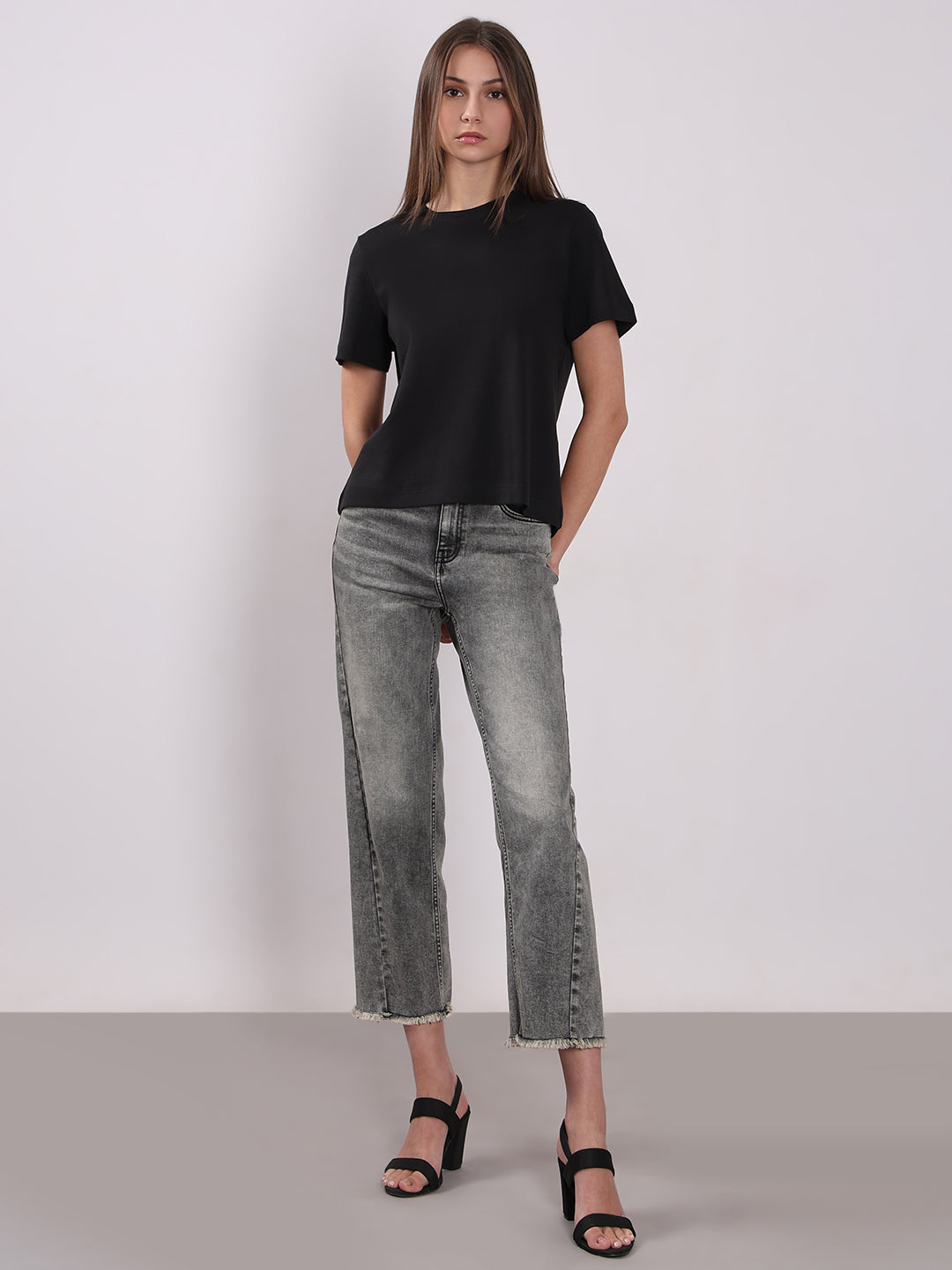 Women's Black Cotton O-Neck T-Shirt
