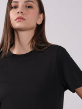 Women's Black Cotton O-Neck T-Shirt
