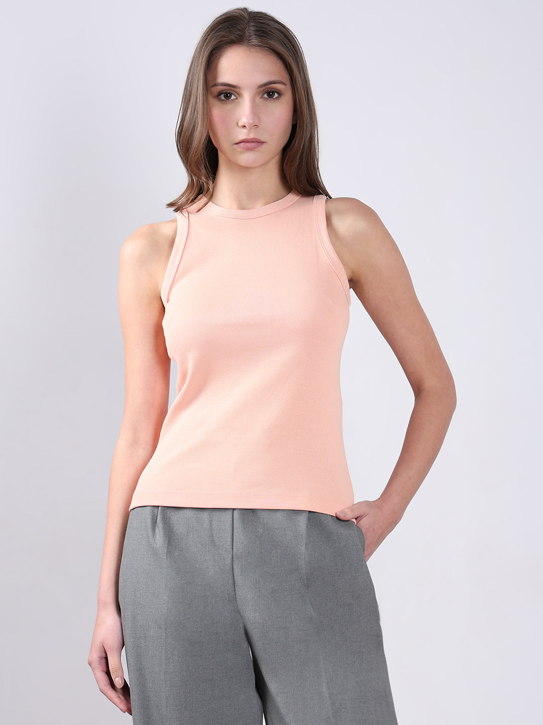Women's Pink Ribbed Tank Top