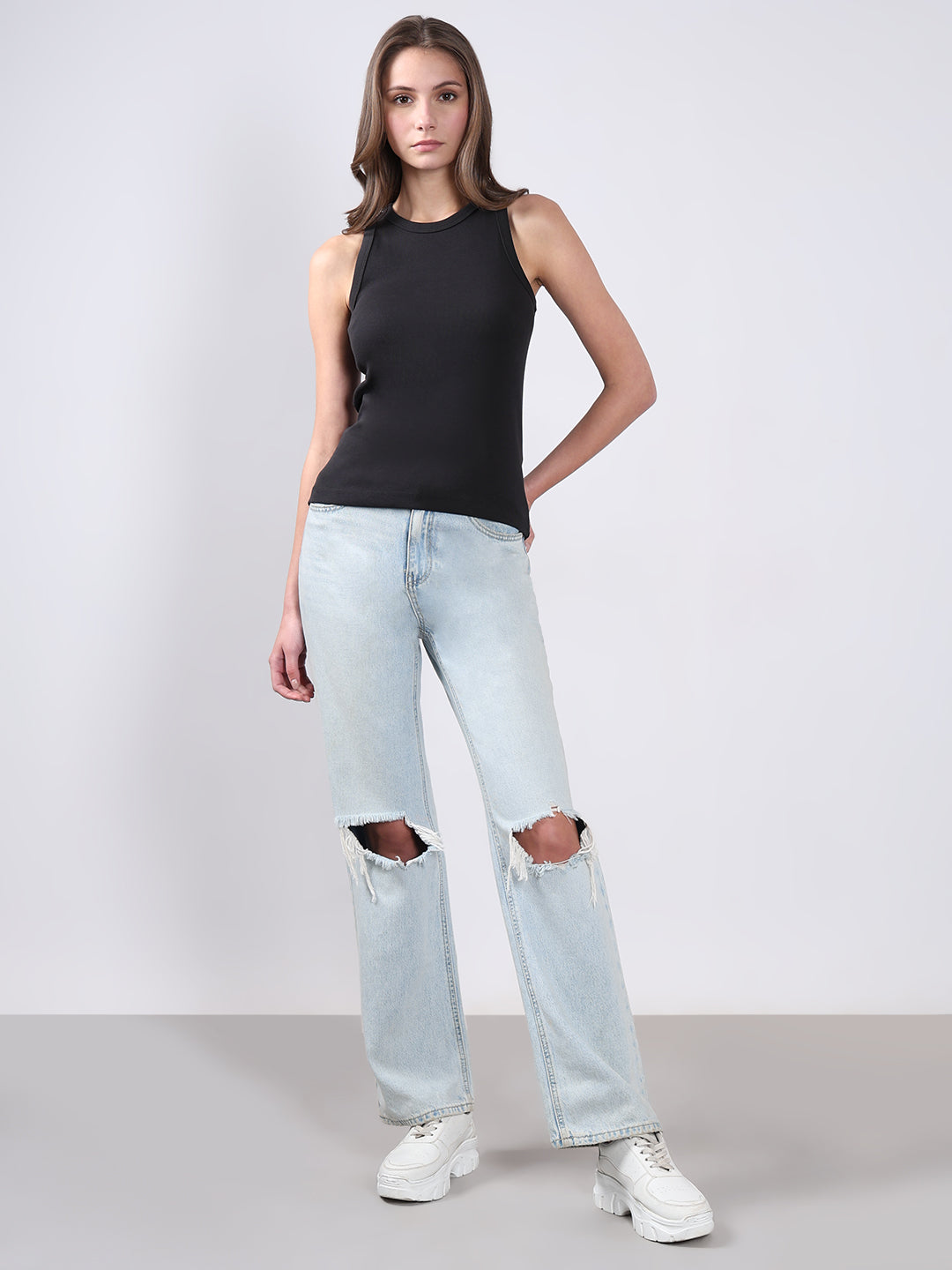 Women's Black Ribbed Tank Top