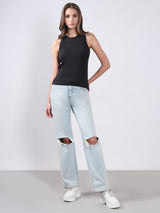 Women's Black Ribbed Tank Top