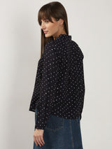 Women's Black Printed V Neck Top