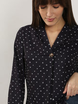 Women's Black Printed V Neck Top
