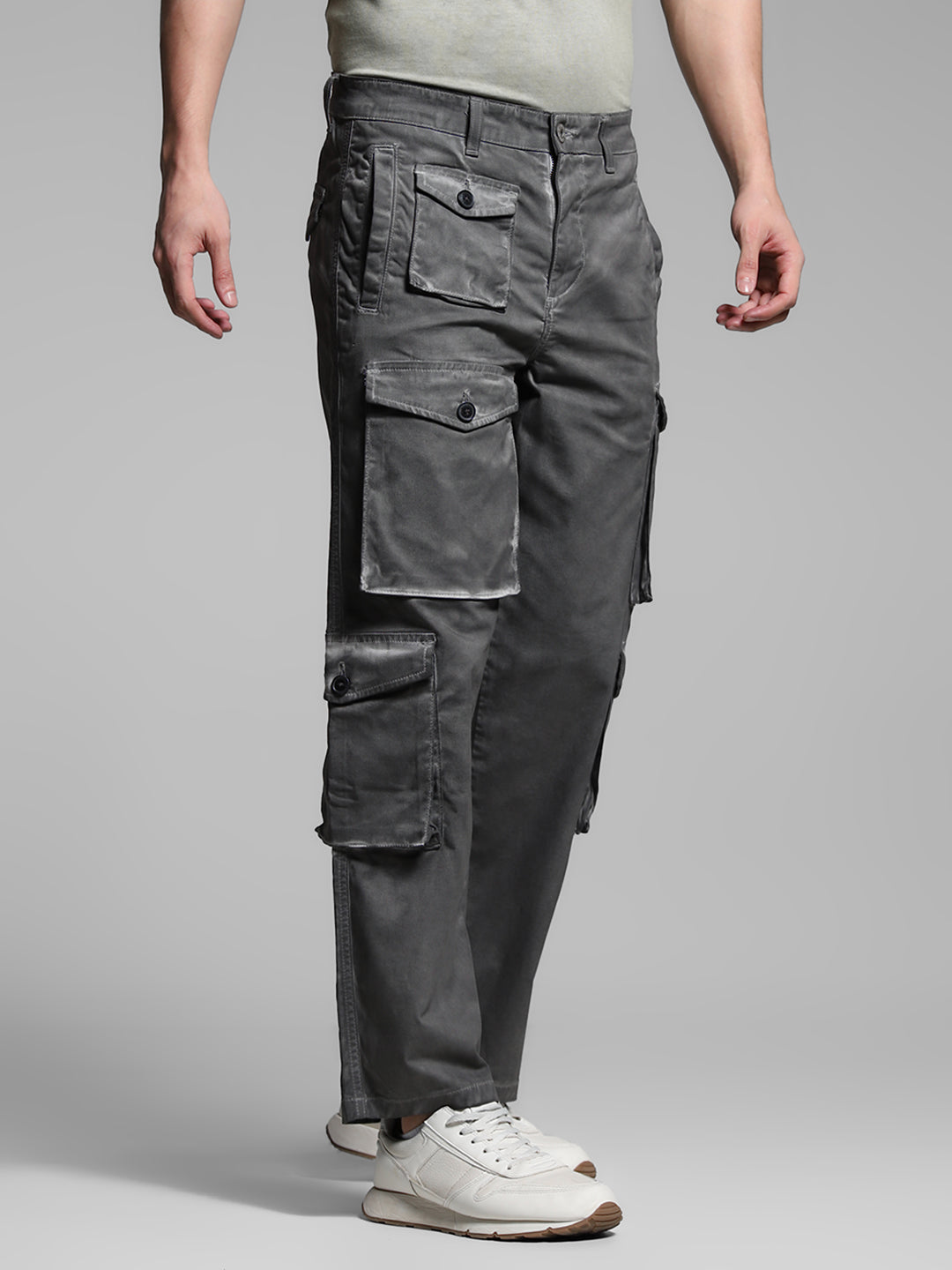 Men's Grey  Casual Regular Fit Solid  Cargo