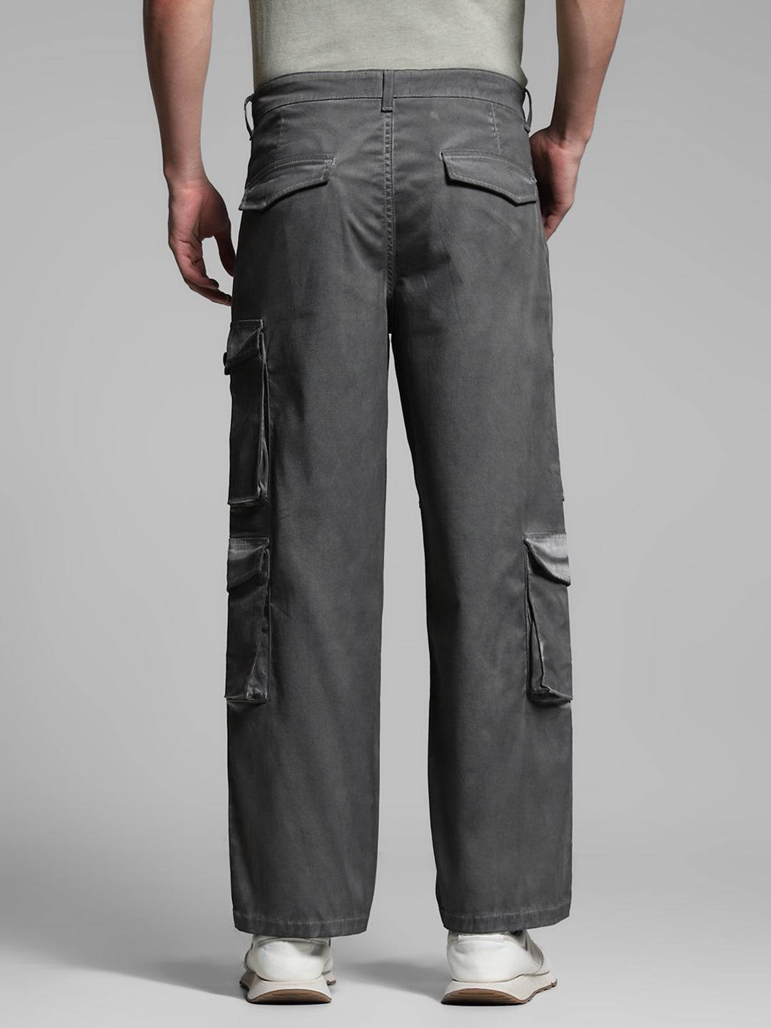 Men's Grey  Casual Regular Fit Solid  Cargo
