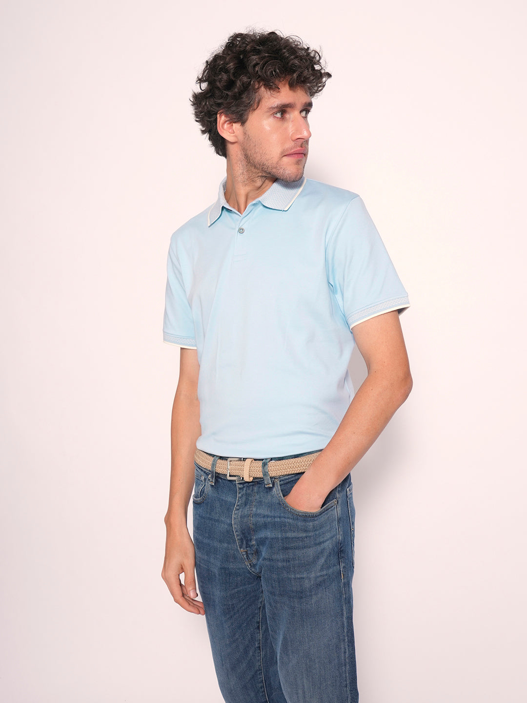 Men's Blue Casual Slim Fit Solid Short Sleeve Polo Tshirt