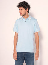 Men's Blue Casual Slim Fit Solid Short Sleeve Polo Tshirt