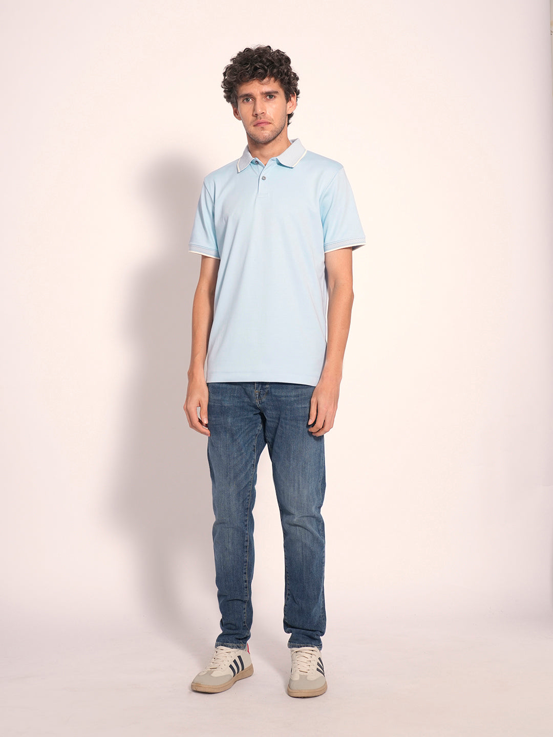 Men's Blue Casual Slim Fit Solid Short Sleeve Polo Tshirt