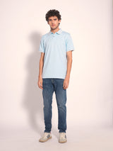 Men's Blue Casual Slim Fit Solid Short Sleeve Polo Tshirt