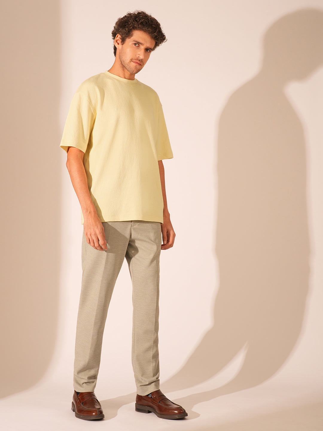 Men's Yellow Casual Regular Fit Solid Short Sleeve Tshirt