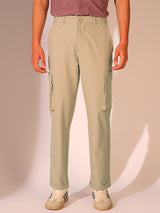 Men's Beige Casual Regular Fit Solid Trousers
