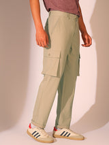 Men's Beige Casual Regular Fit Solid Trousers