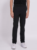 Men's Black Work Regular Fit Striped Trousers