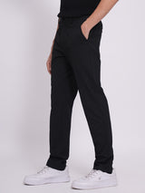 Men's Black Work Regular Fit Striped Trousers