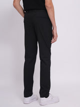 Men's Black Work Regular Fit Striped Trousers