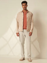 Men's Beige Casual Regular Fit Solid Trousers