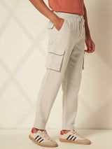 Men's Beige Casual Regular Fit Solid Trousers