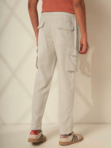 Men's Beige Casual Regular Fit Solid Trousers
