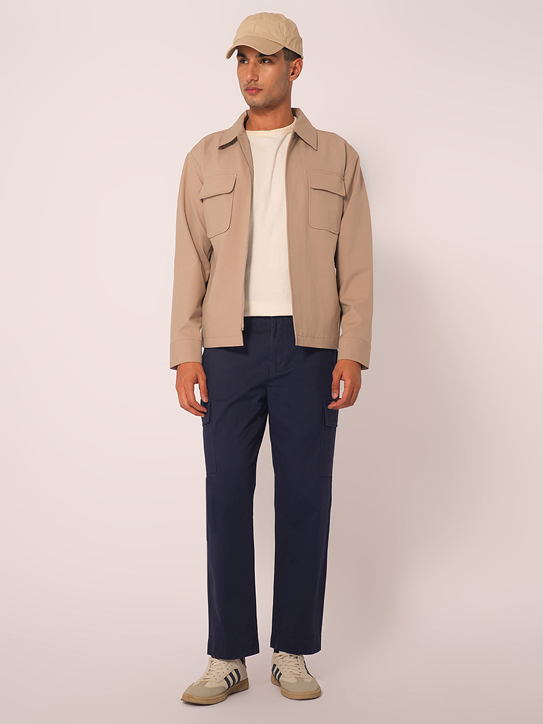 Men's Navy Casual Regular Fit Solid Trousers