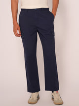 Men's Navy Casual Regular Fit Solid Trousers