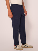 Men's Navy Casual Regular Fit Solid Trousers