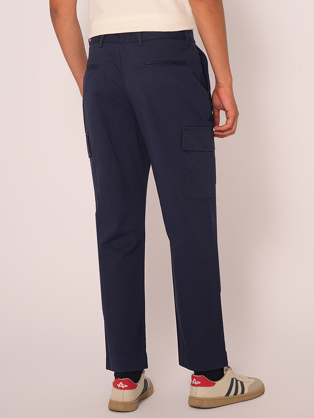 Men's Navy Casual Regular Fit Solid Trousers