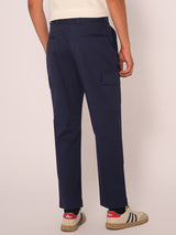 Men's Navy Casual Regular Fit Solid Trousers