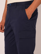 Men's Navy Casual Regular Fit Solid Trousers