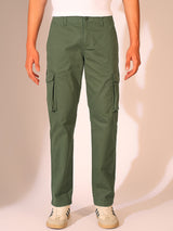 Men's Green Casual Regular Fit Solid Trousers