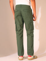 Men's Green Casual Regular Fit Solid Trousers