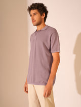 Men's Purple Casual Slim Fit Solid Short Sleeve Polo Tshirt