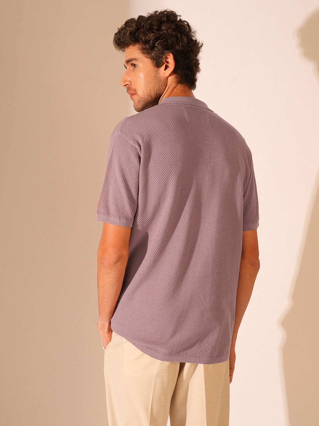 Men's Purple Casual Slim Fit Solid Short Sleeve Polo Tshirt