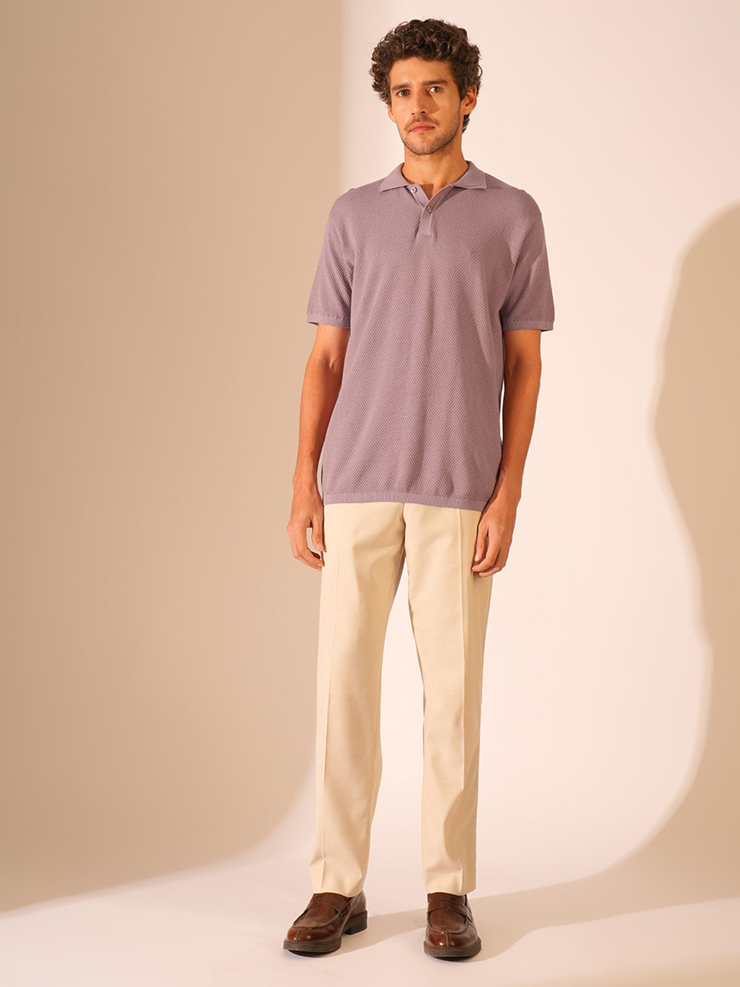 Men's Purple Casual Slim Fit Solid Short Sleeve Polo Tshirt