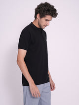 Men's Black Casual Slim Fit Solid Short Sleeve Polo Tshirt