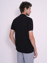 Men's Black Casual Slim Fit Solid Short Sleeve Polo Tshirt