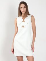 Women's White V Neck Bodycon Fit Dress