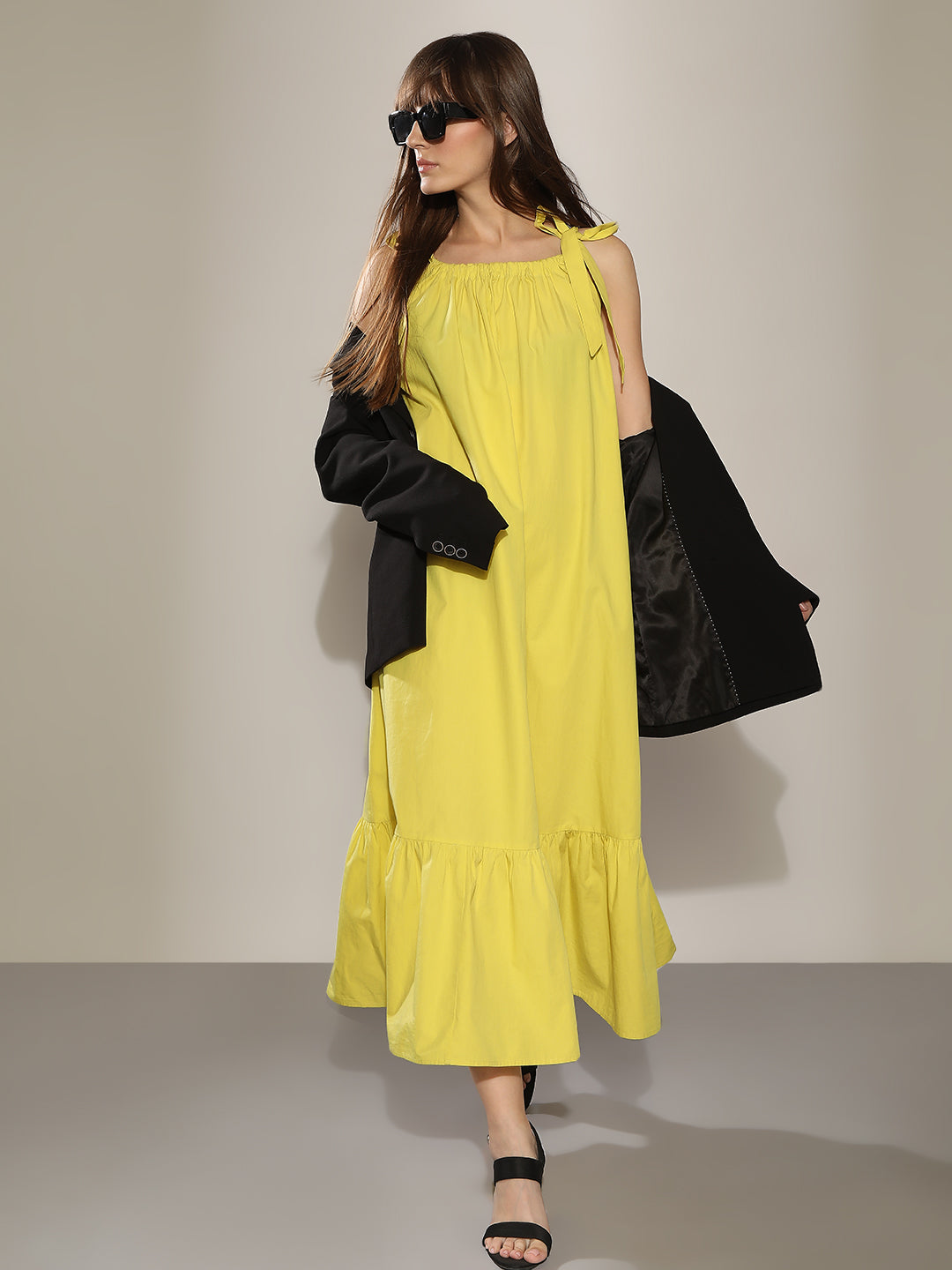 Women's Yellow Casual Solid A-Line Dress