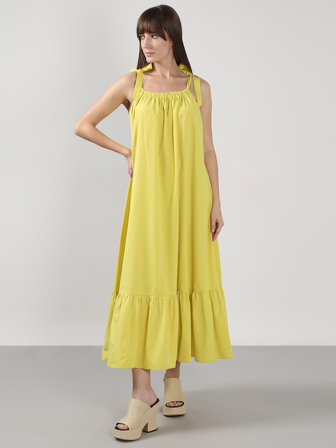 Women's Yellow Casual Solid A-Line Dress