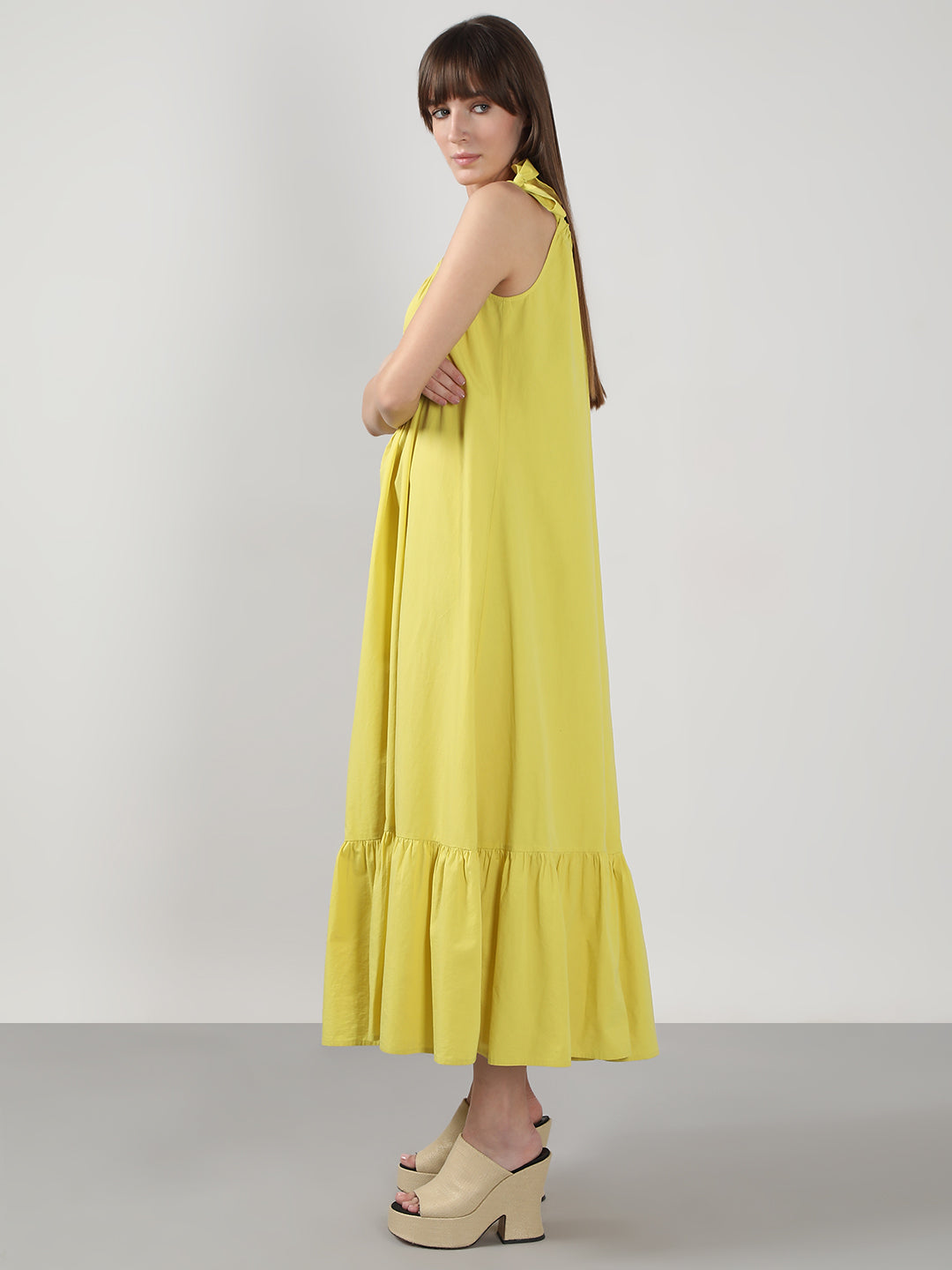 Women's Yellow Casual Solid A-Line Dress