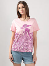 Women's Pink Graphic Print Cotton T-Shirt