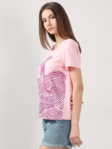 Women's Pink Graphic Print Cotton T-Shirt