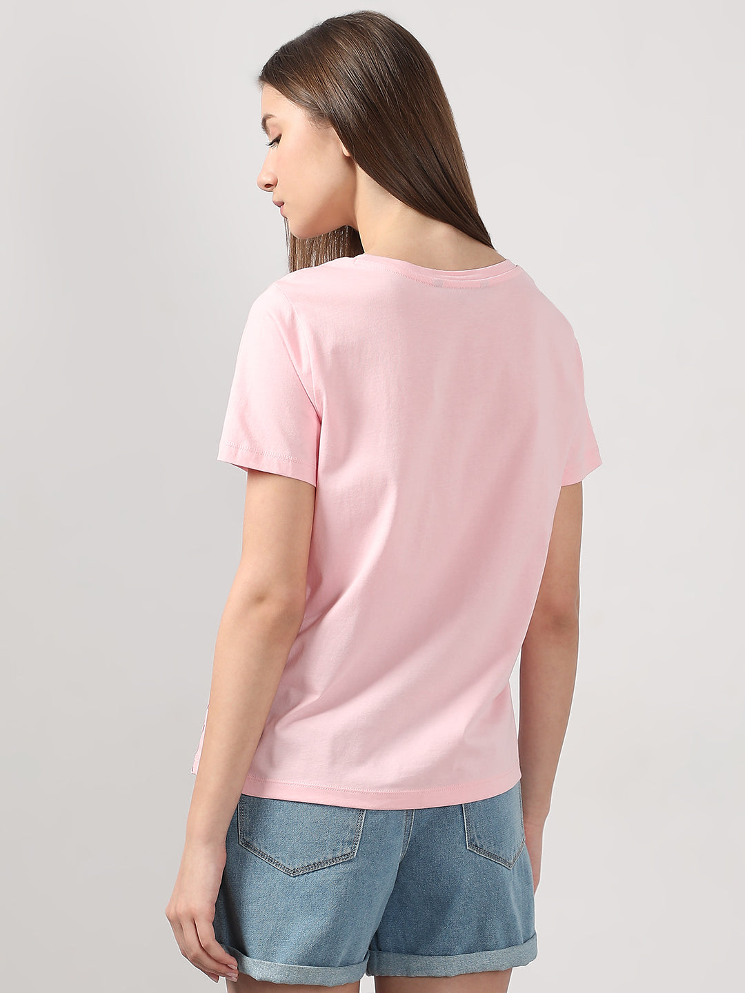 Women's Pink Graphic Print Cotton T-Shirt