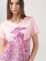 Women's Pink Graphic Print Cotton T-Shirt