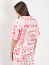 Women's White and Pink Casual Printed Half Sleeves Shirt