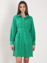 Women's Green Casual Self-Design Fit & Flared Dress