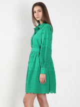 Women's Green Casual Self-Design Fit & Flared Dress