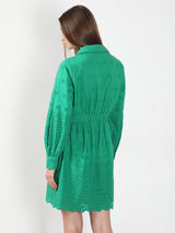 Women's Green Casual Self-Design Fit & Flared Dress