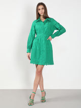 Women's Green Casual Self-Design Fit & Flared Dress